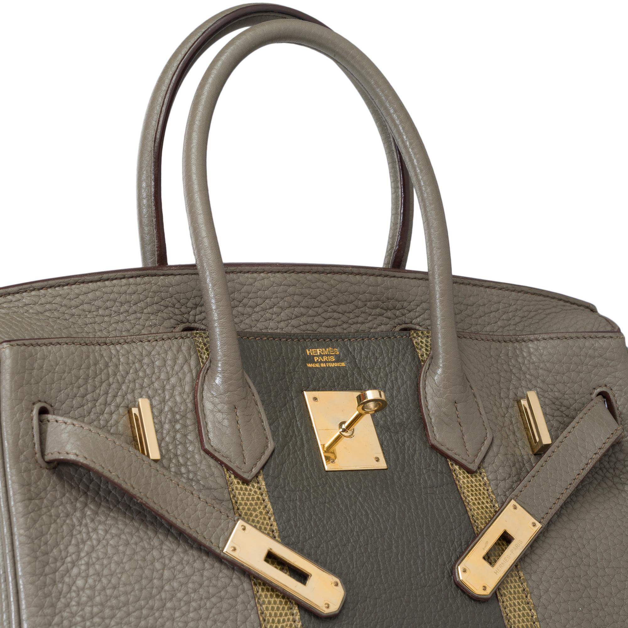 Rare Hermès Birkin Club 30 handbag in grey Taurillon leather and lizard, PHW For Sale 2