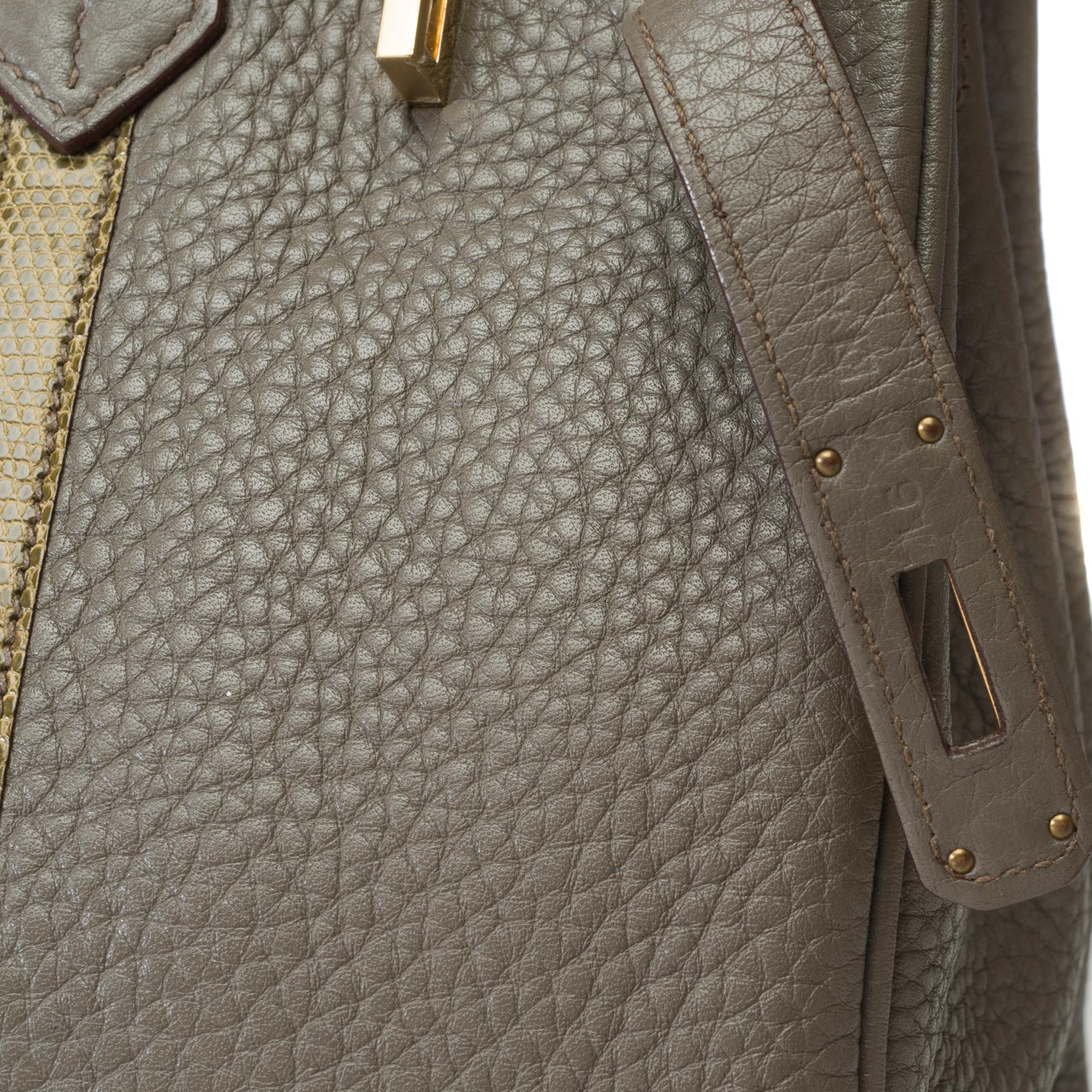 Rare Hermès Birkin Club 30 handbag in grey Taurillon leather and lizard, PHW For Sale 3