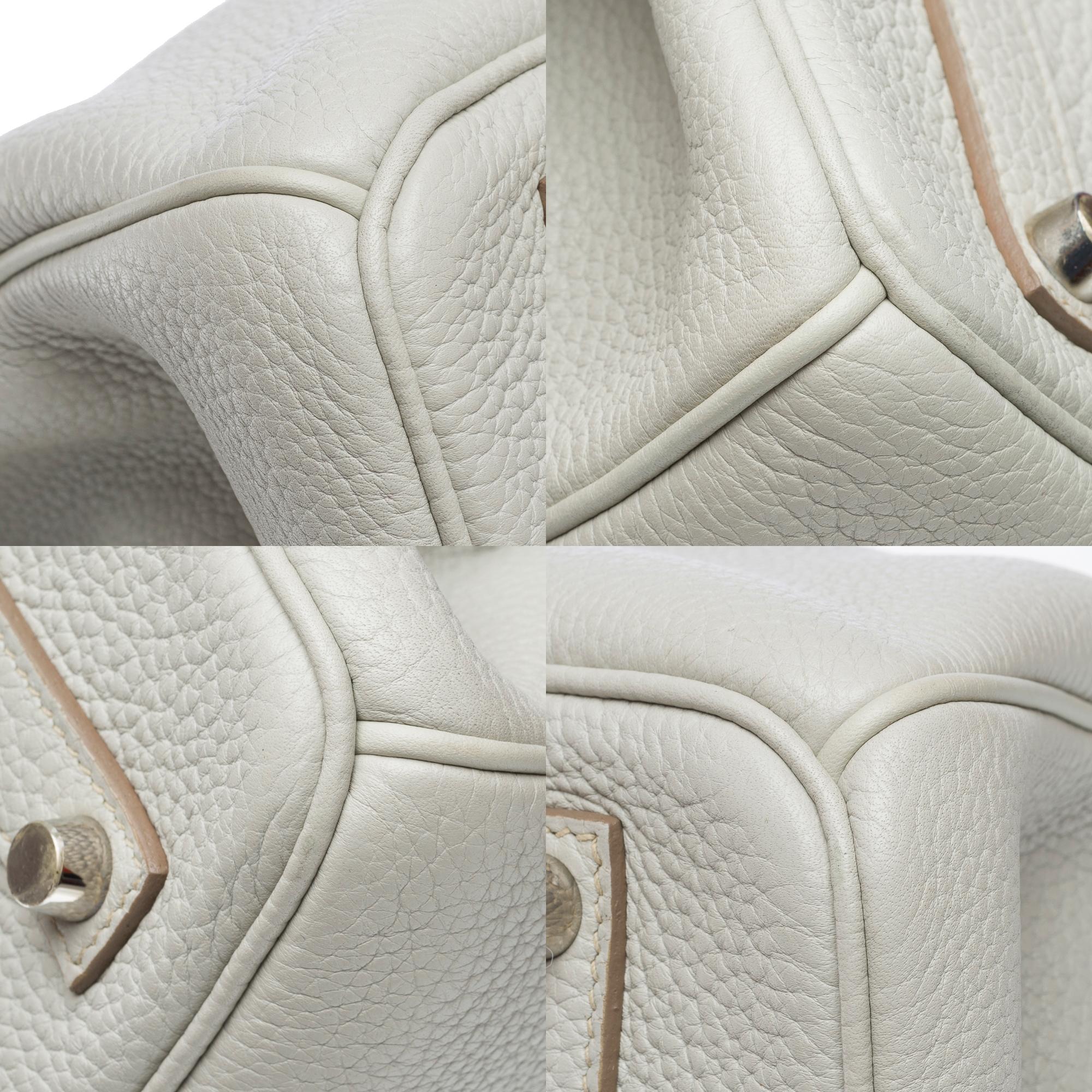 Rare Hermès Birkin Club 35 handbag in grey, white leather and blue lizard, PHW For Sale 7