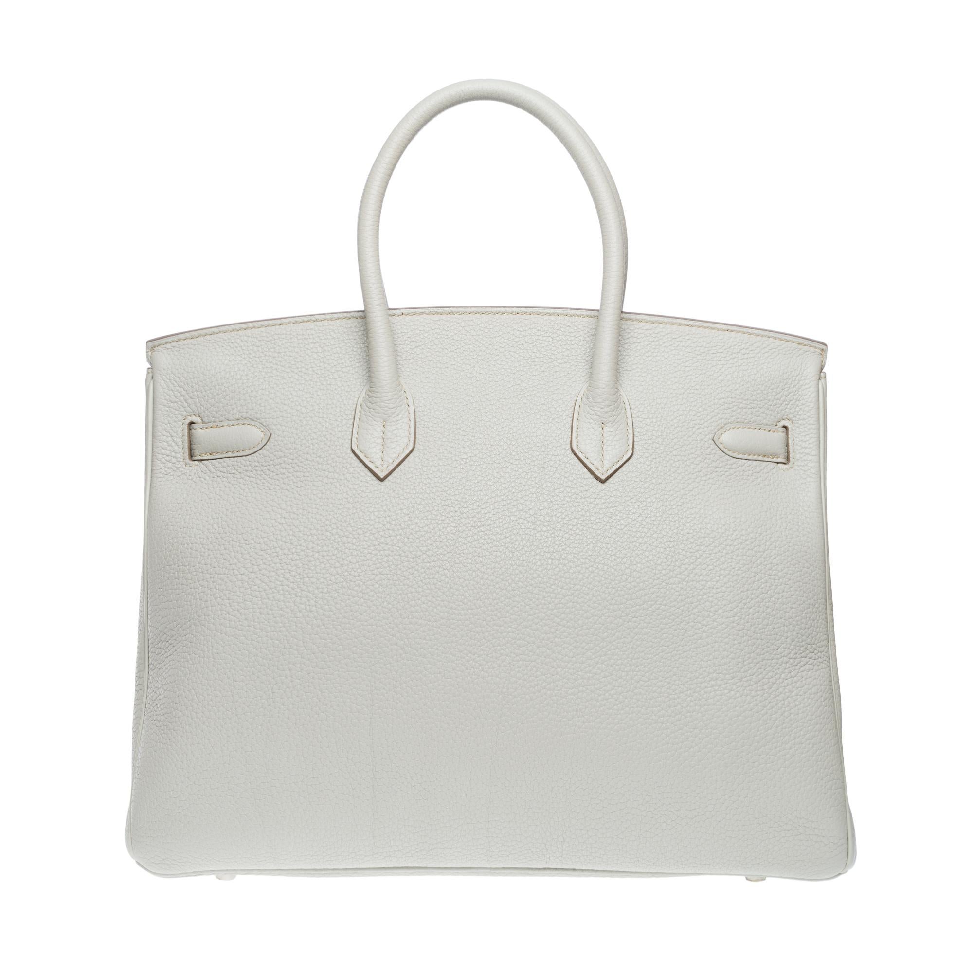 Rare Hermès Birkin Club 35 handbag in grey, white leather and blue lizard, PHW In Excellent Condition For Sale In Paris, IDF