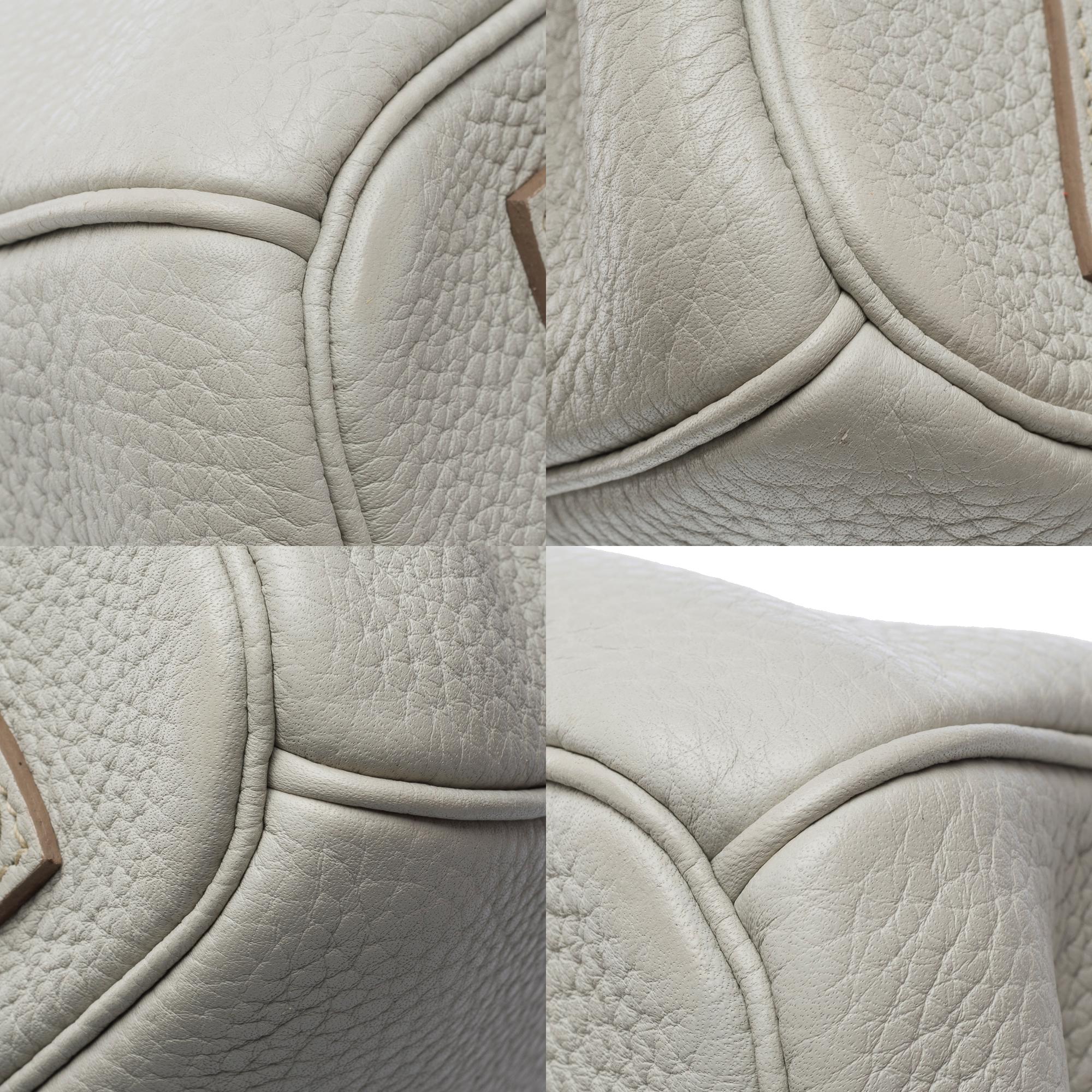 Rare Hermès Birkin Club 35 handbag in grey, white leather and blue lizard, SHW 9