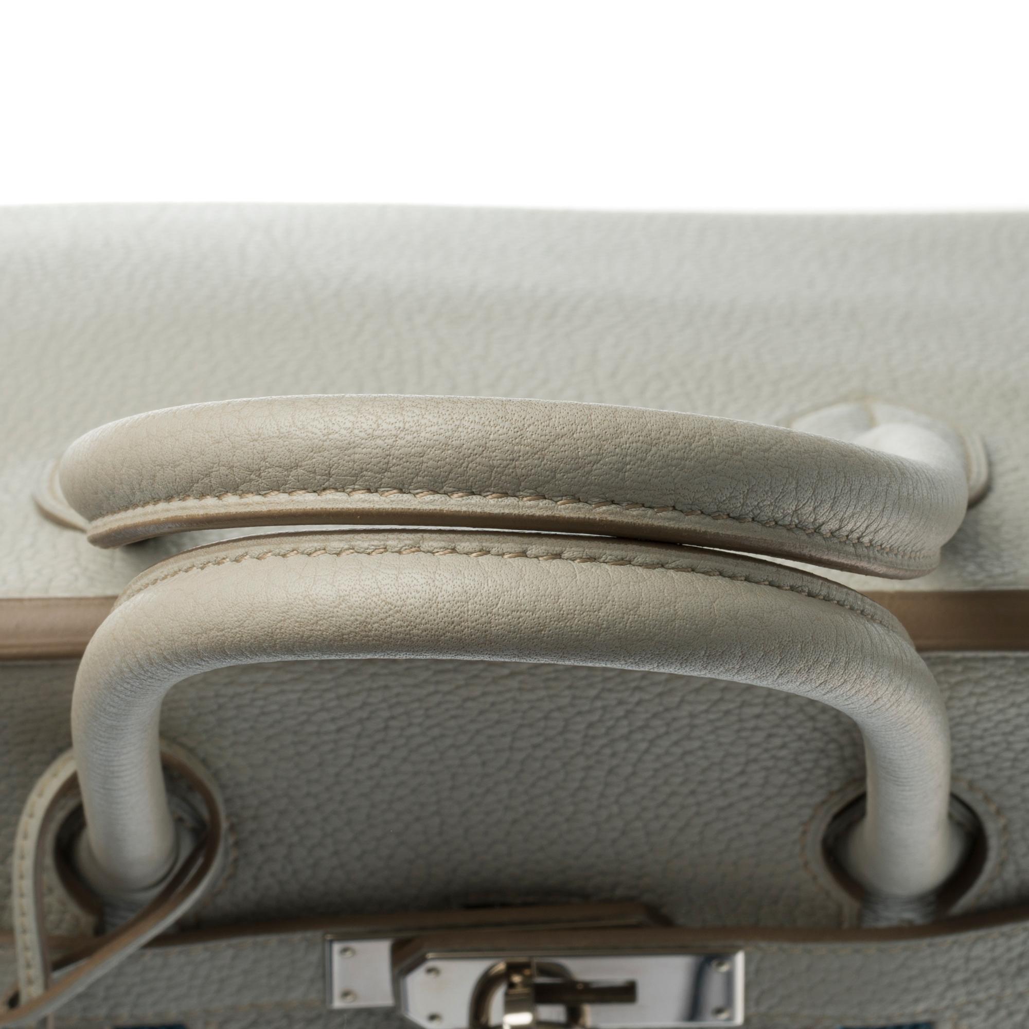 Rare Hermès Birkin Club 35 handbag in grey, white leather and blue lizard, SHW 3
