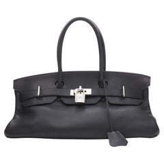 Seltene lange HERMES Birkin Jean Paul Gaultier PHW Umhängetasche aus schwarzem Togo-Leder