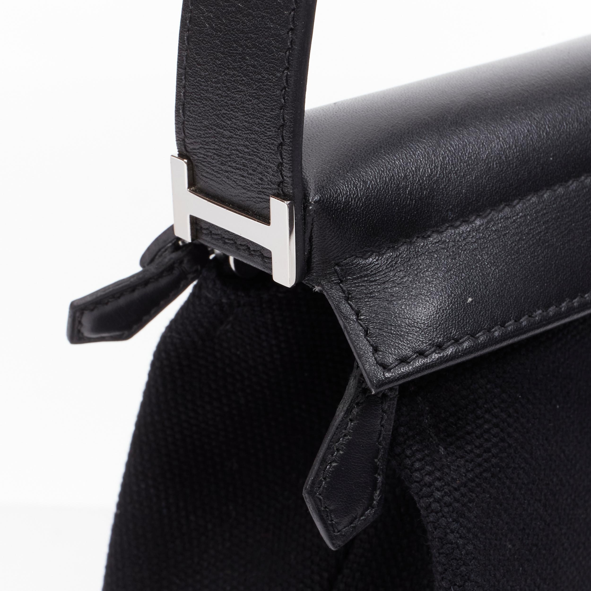 rare HERMES black canvas silver leather 2-in-1 convertible shoulder bag 3