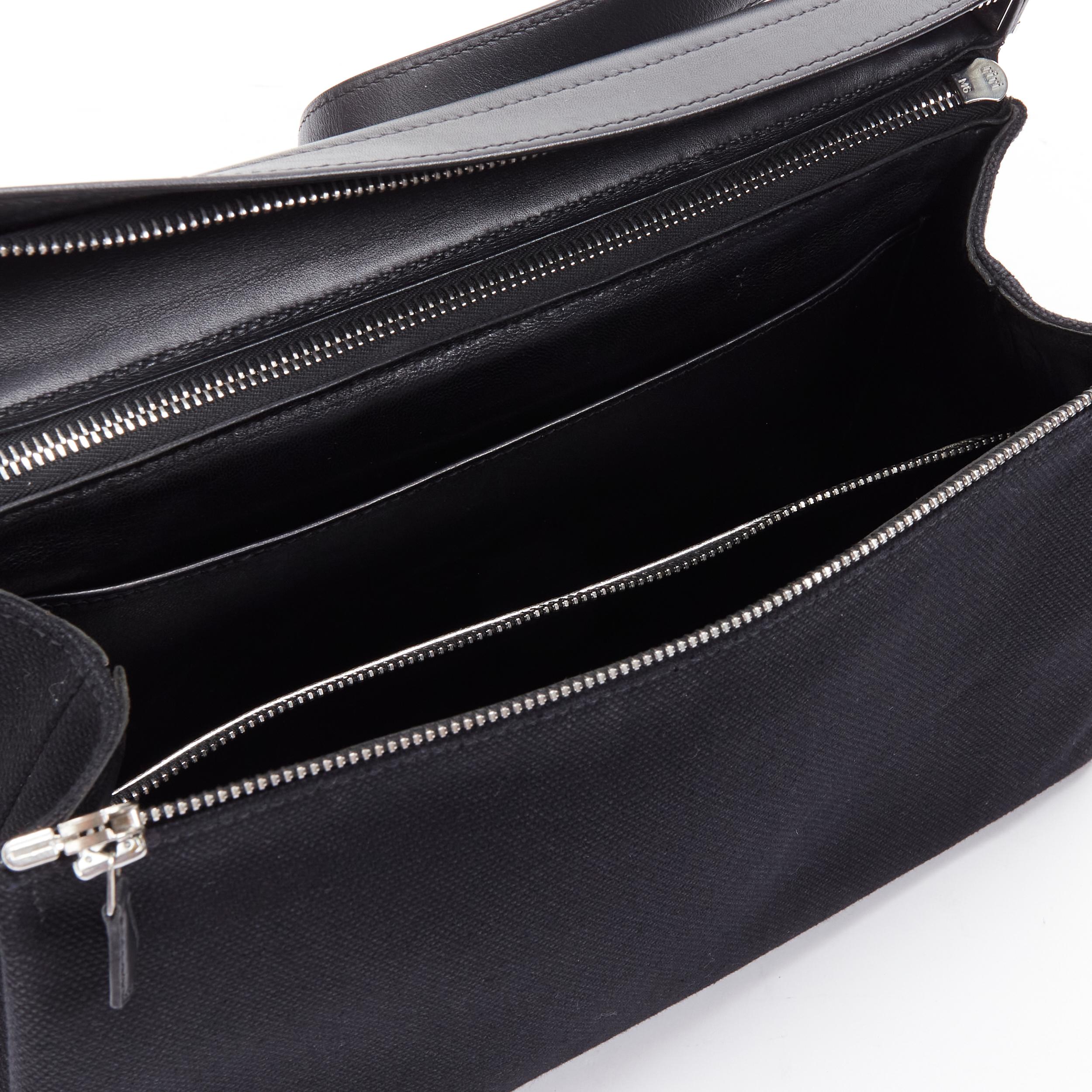 rare HERMES black canvas silver leather 2-in-1 convertible shoulder bag 4