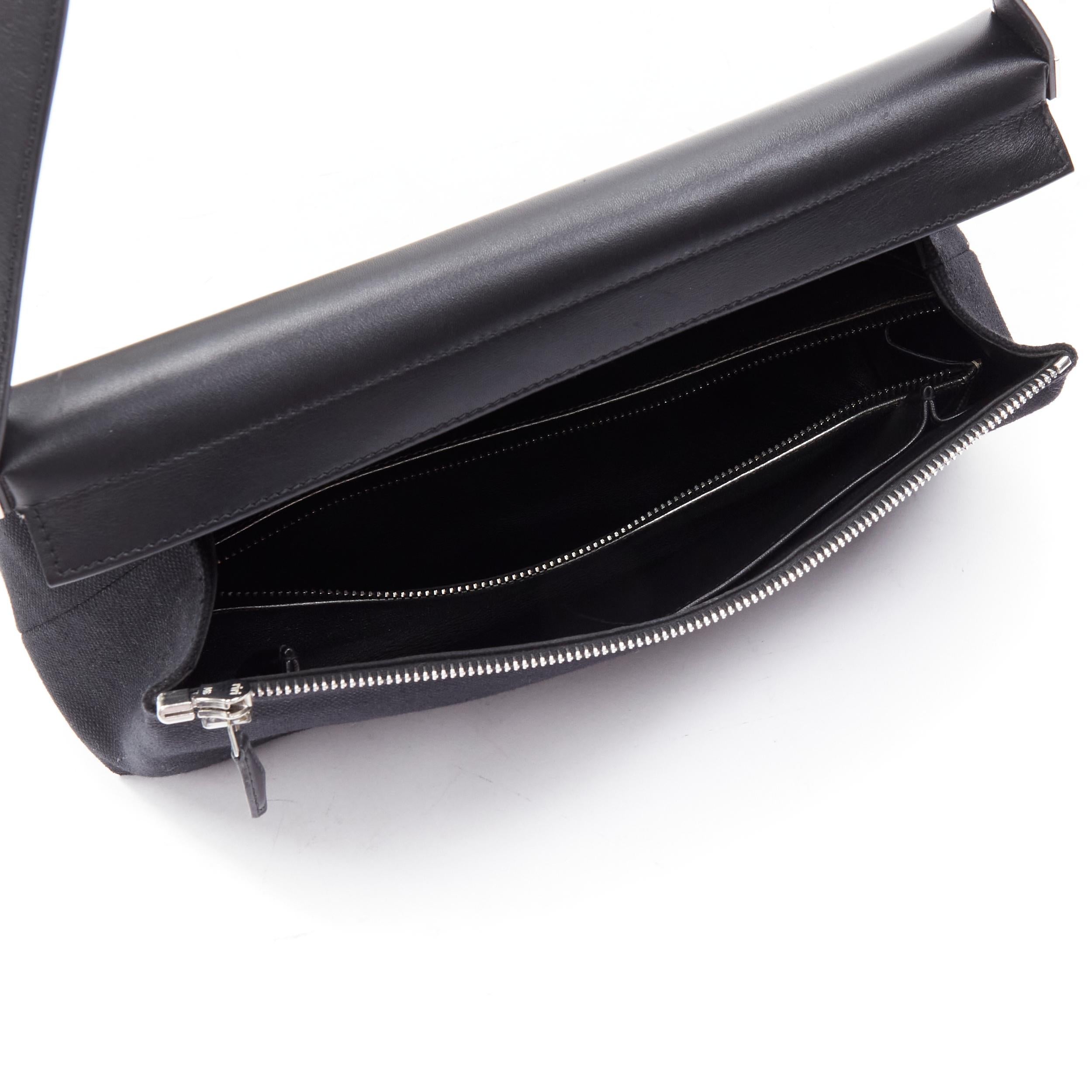rare HERMES black canvas silver leather 2-in-1 convertible shoulder bag 1