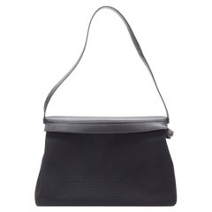 rare HERMES black canvas silver leather 2-in-1 convertible shoulder bag