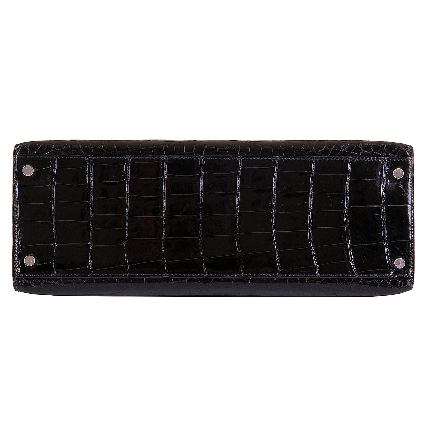 Rare Hermes Black Crocodile Kelly 32 Bag with Palladium Hardware - Pristine 4