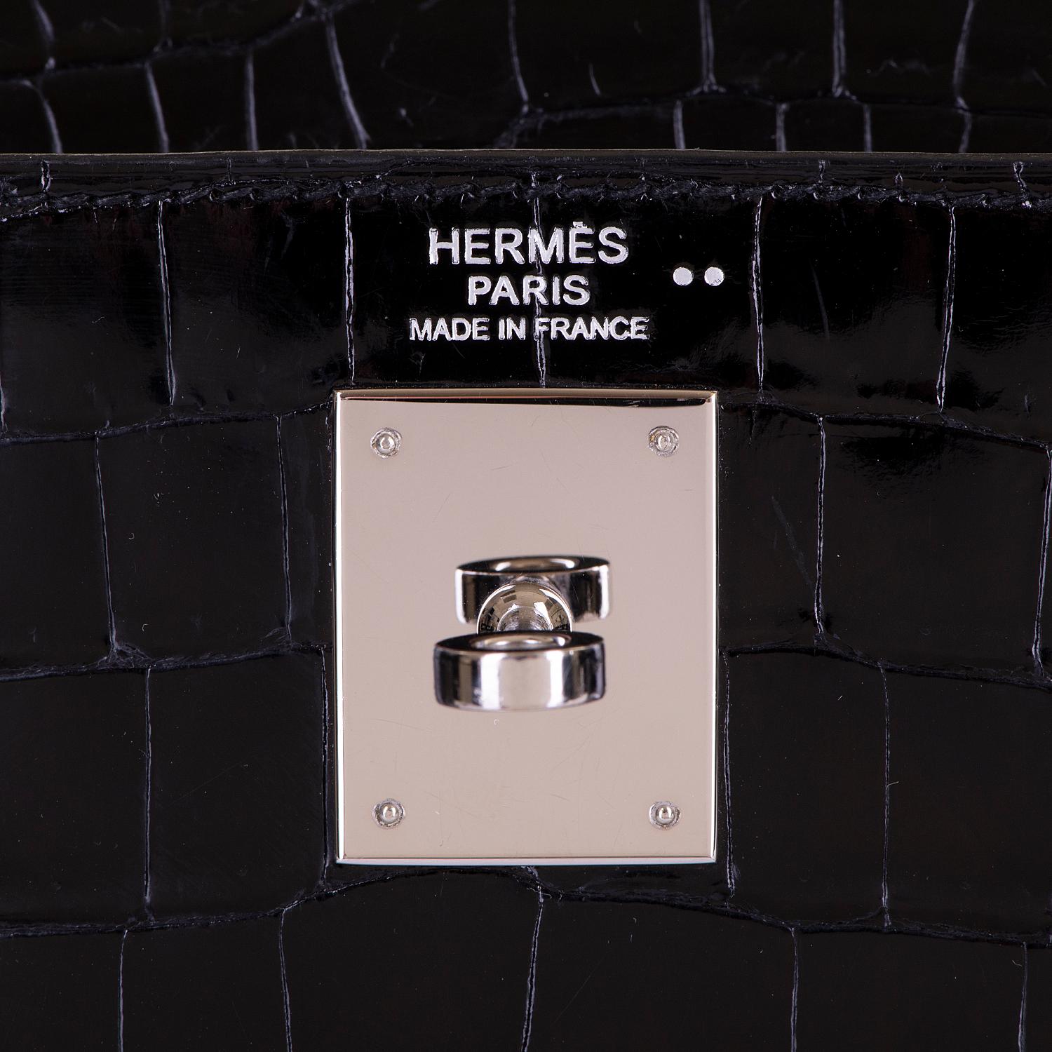 Rare Hermes Black Crocodile Kelly 32 Bag with Palladium Hardware - Pristine 6