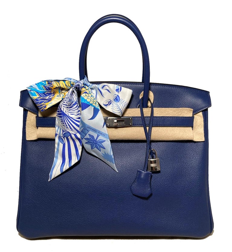 Hermès Birkin 35 Blue Sapphire Novillo with 'Sea, Surf and Fun