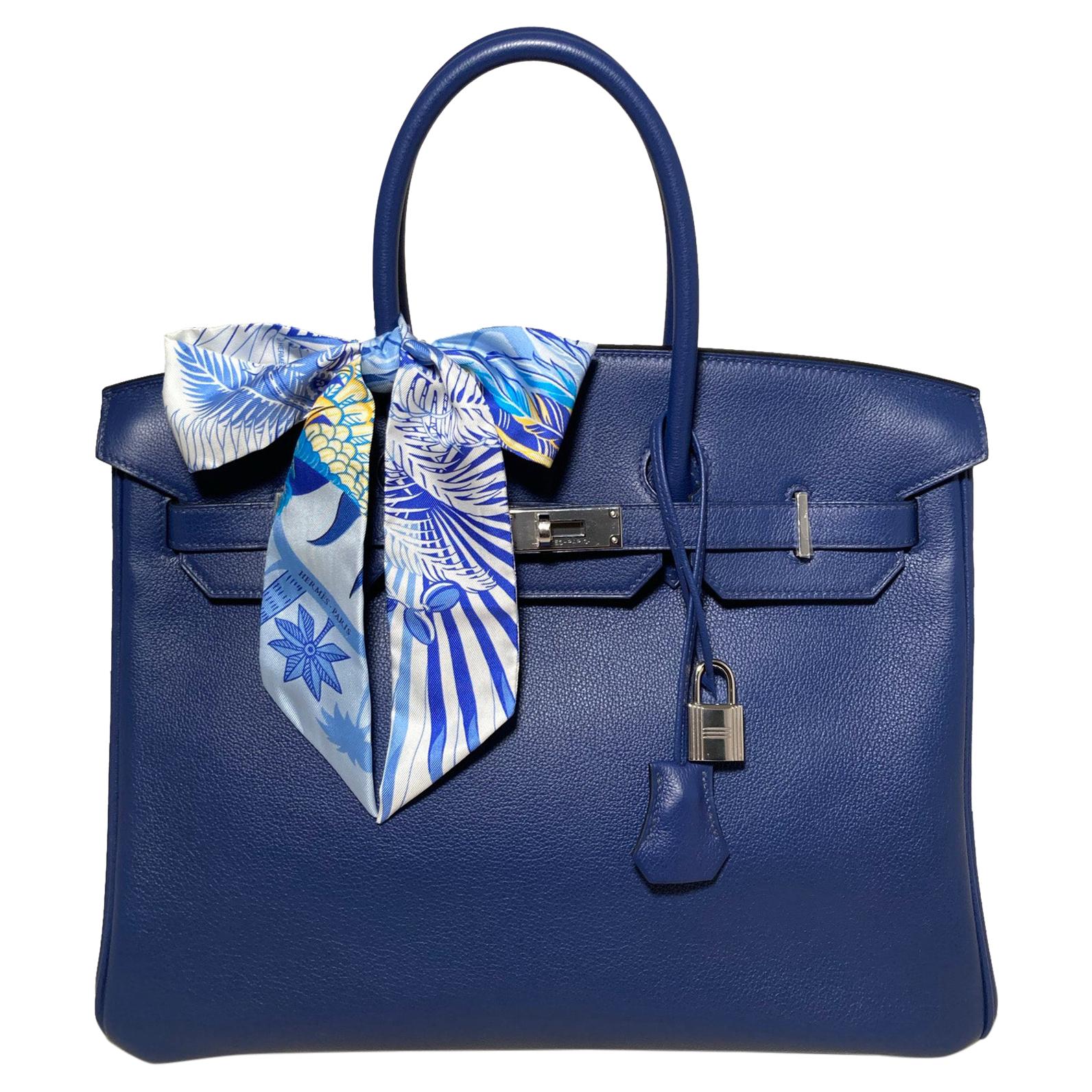 Rare Hermes Blue Sapphire Taurillon Novillo Sea Surf & Fun Birkin 35