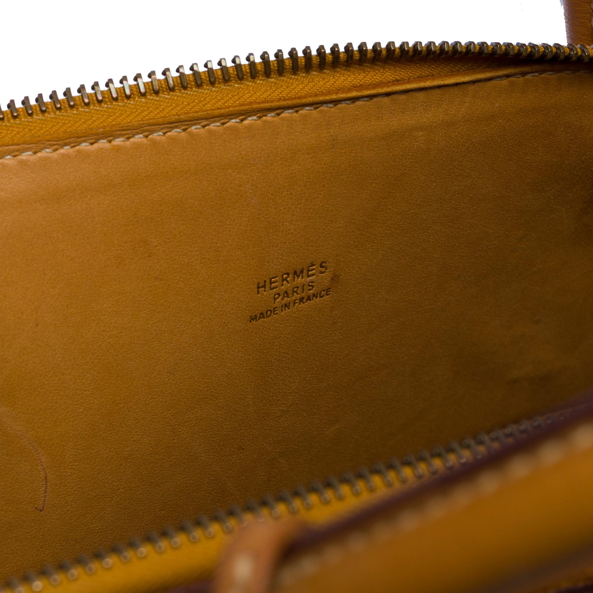 Women's Rare Hermes Bolide handbag strap in Barenia leather and Blue denim, GHW