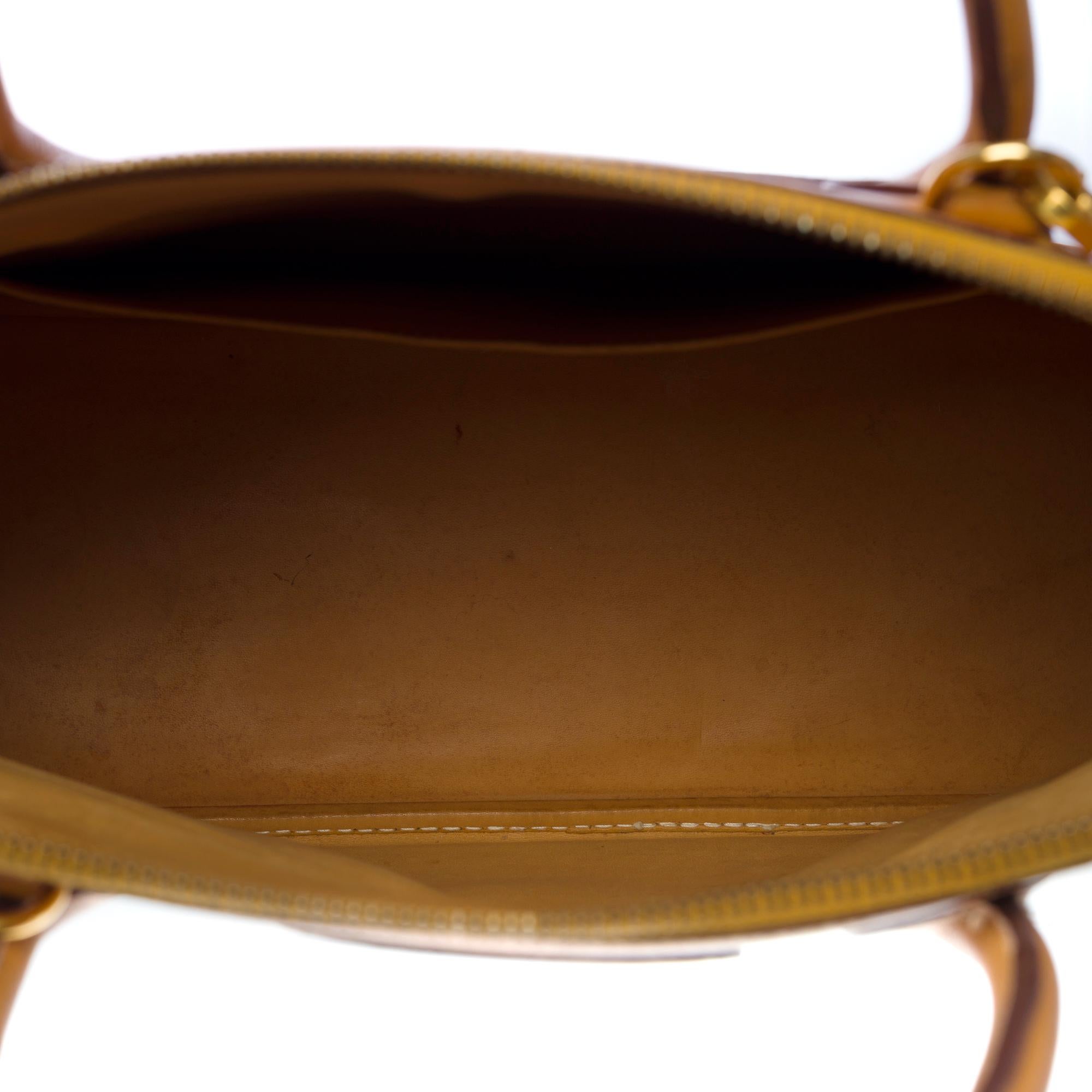Rare Hermes Bolide handbag strap in Barenia leather and Blue denim, GHW 2