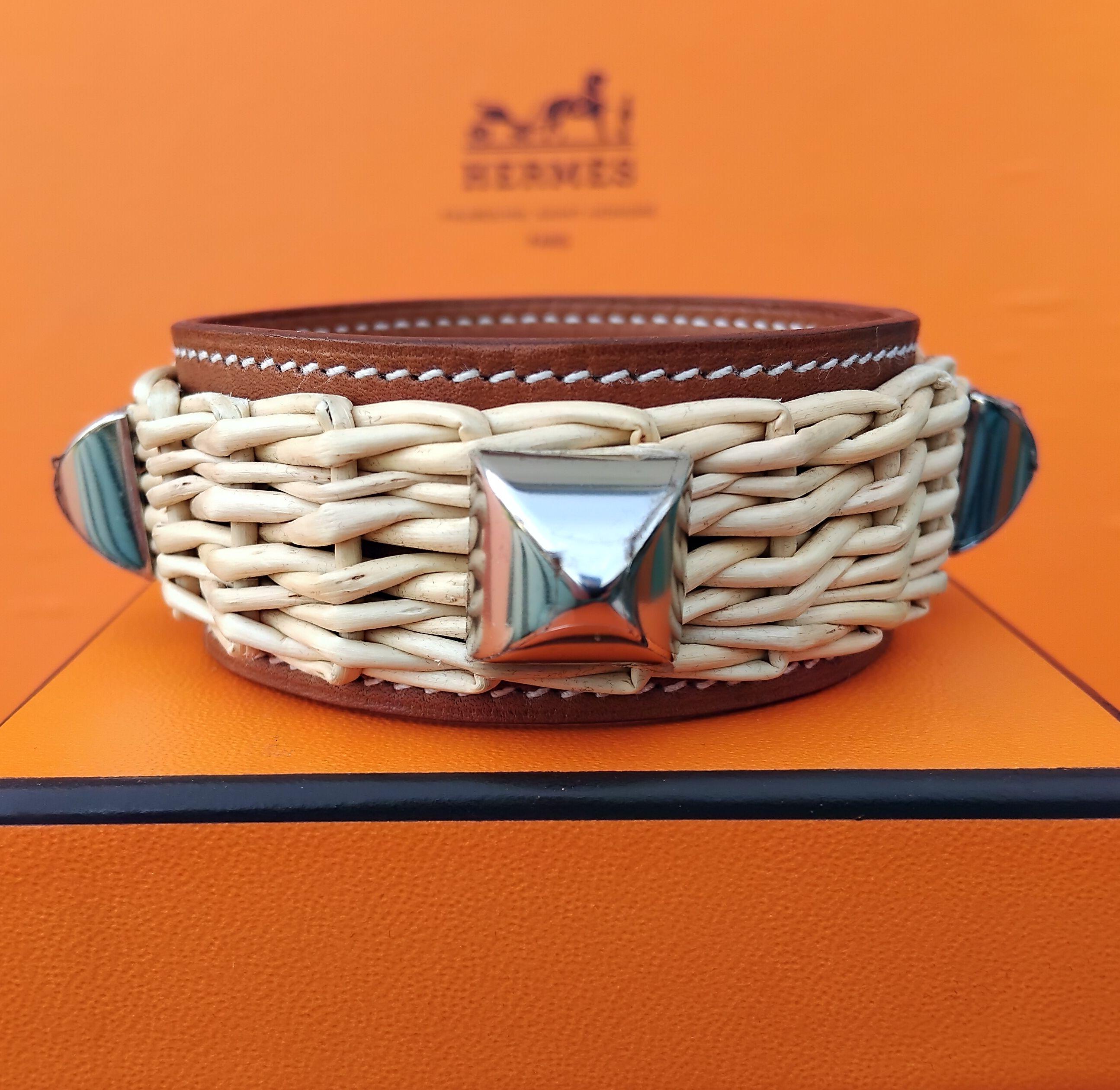 Rare Hermès Bracelet Medor CDC Picnic Osier Wicker Line Barenia Taille S  en vente 2