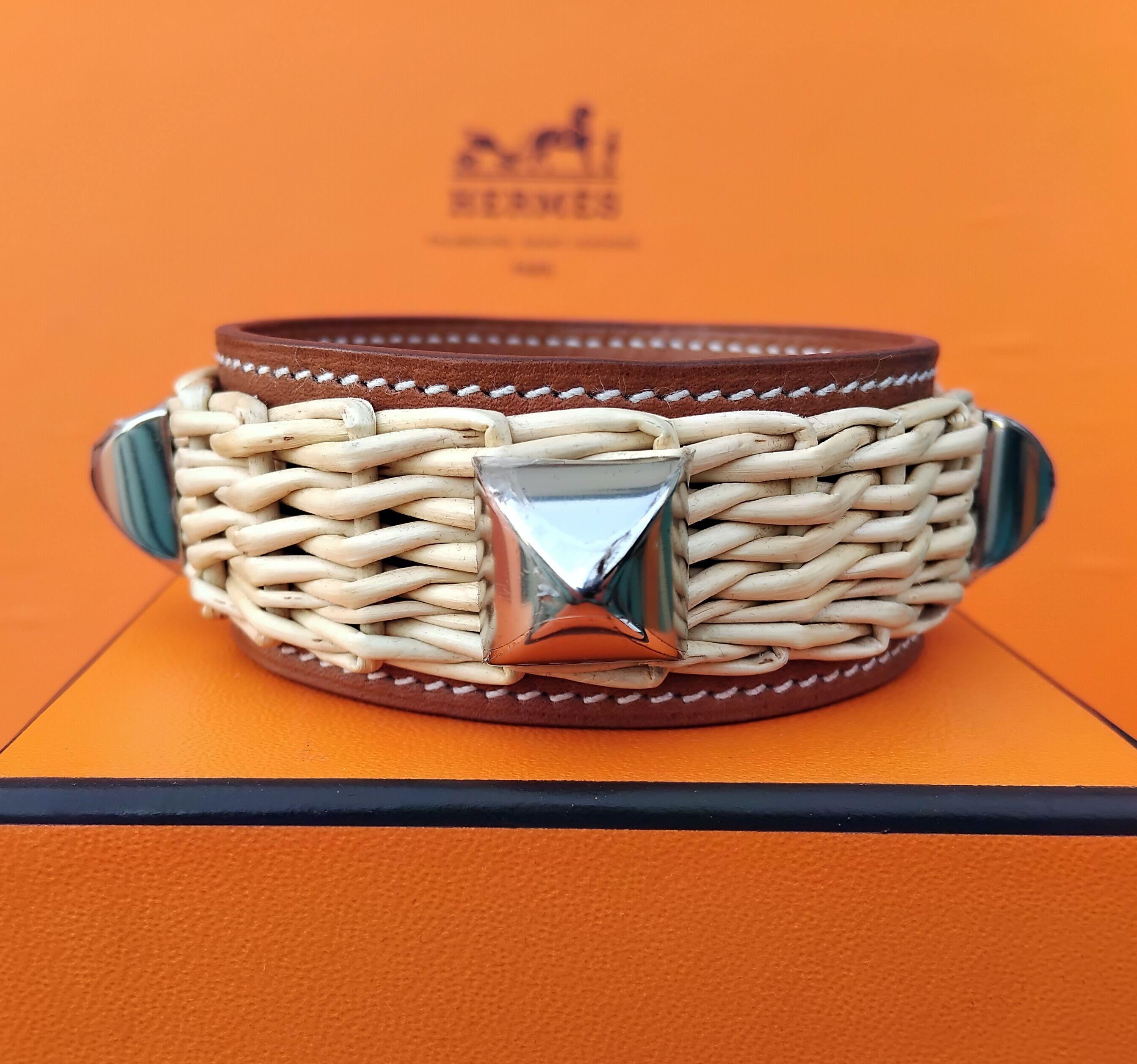 Rare Hermès Bracelet Medor CDC Picnic Osier Wicker Line Barenia Taille S  en vente 3
