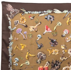Hermes Brown Champignons by F.de la Perriere and A.Gavarni Silk Scarf