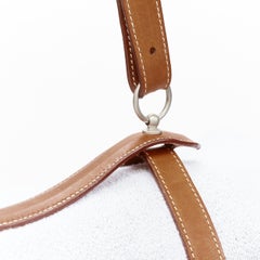 rare HERMES brown leather palladium hardware harness buckle towel carrier strap