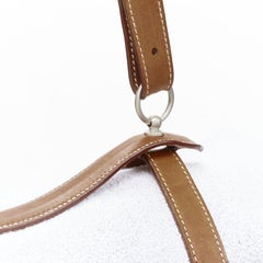 rare HERMES brown leather palladium hardware harness buckle towel carrier strap