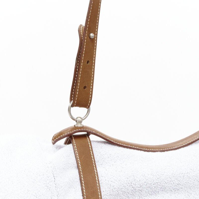rare HERMES brown leather palladium hardware harness buckle towel carrier strap In Good Condition In Hong Kong, NT