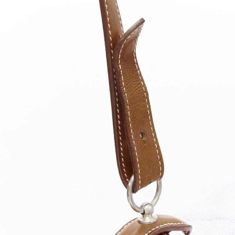 Women's or Men's rare HERMES brown leather palladium hardware harness buckle towel carrier strap