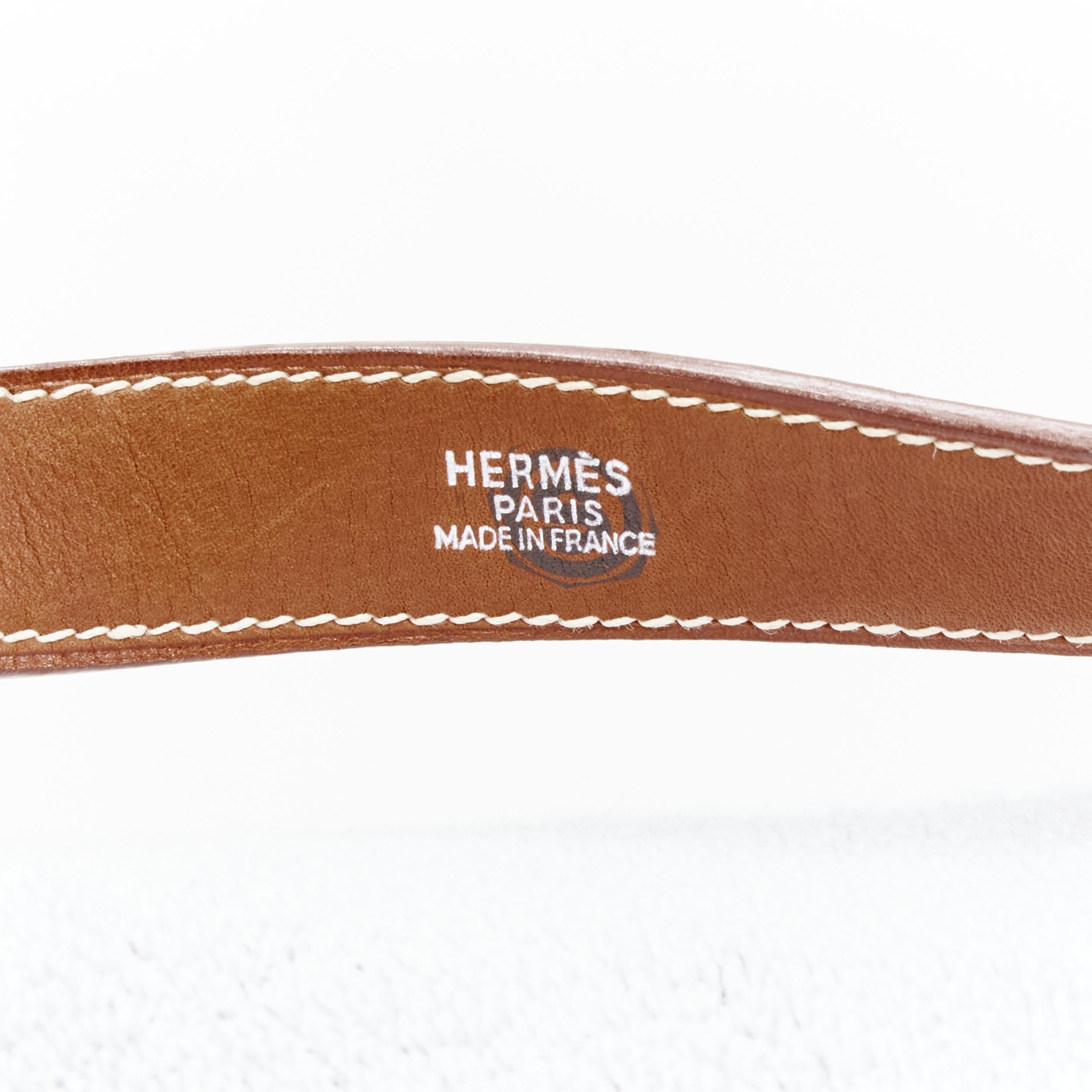 rare HERMES brown leather palladium hardware harness buckle towel carrier strap In Good Condition For Sale In Hong Kong, NT