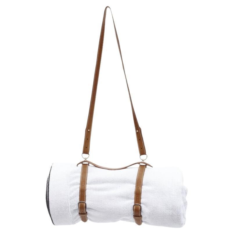 rare HERMES brown leather palladium hardware harness buckle towel carrier strap