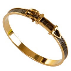 Rare Hermes Brown Lizard & Gold Metal Belt Bangle