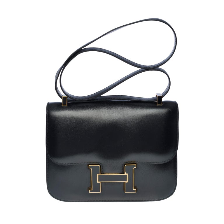 Rare Hermes Constance 23 shoulder bag in black box calf, gold and enamel HW  For Sale at 1stDibs