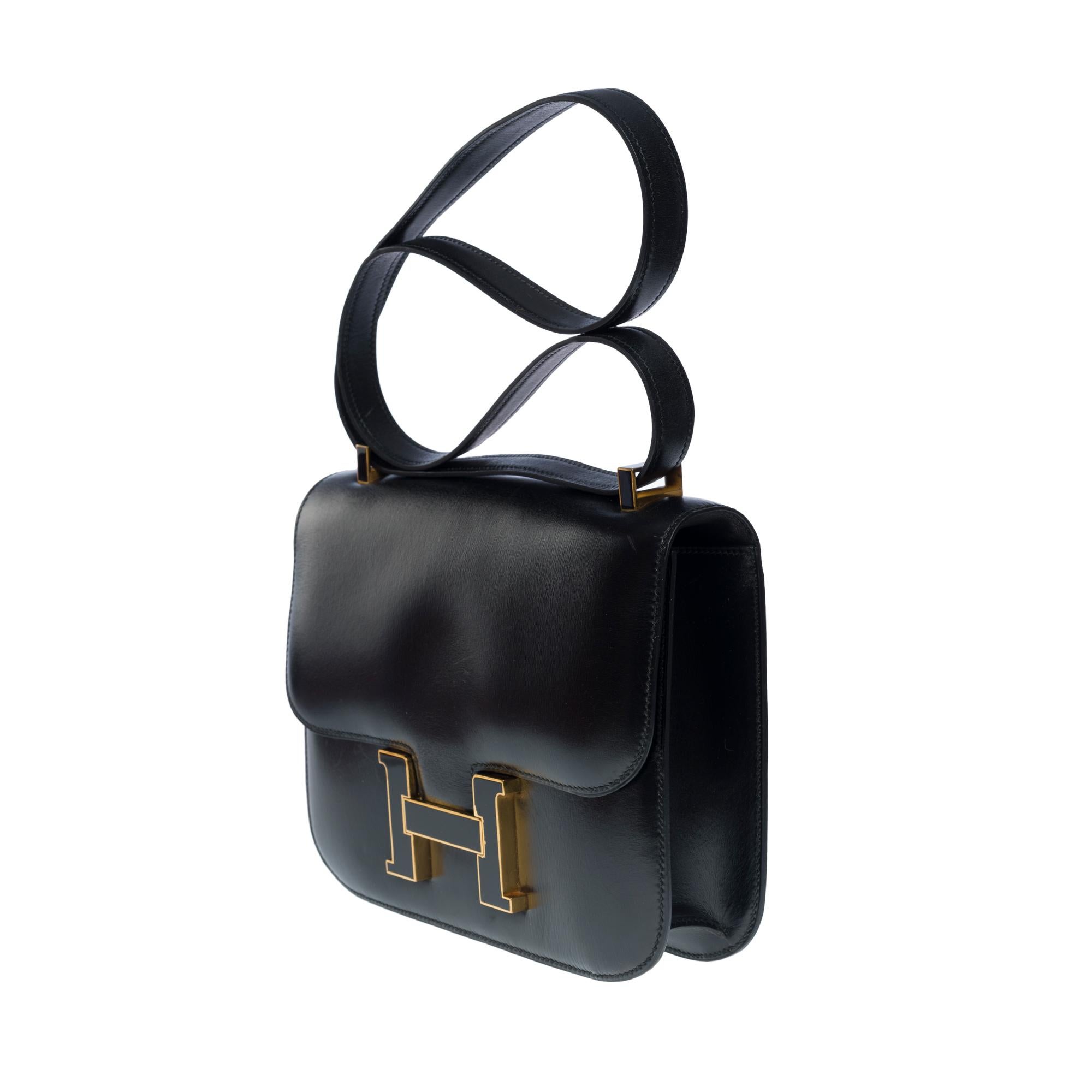 Women's Rare Hermes Constance 23 shoulder bag in black box calf, gold and enamel HW For Sale