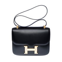 Rare Hermès Constance 23 shoulder bag in  Black Box Calfskin Leather , GHW