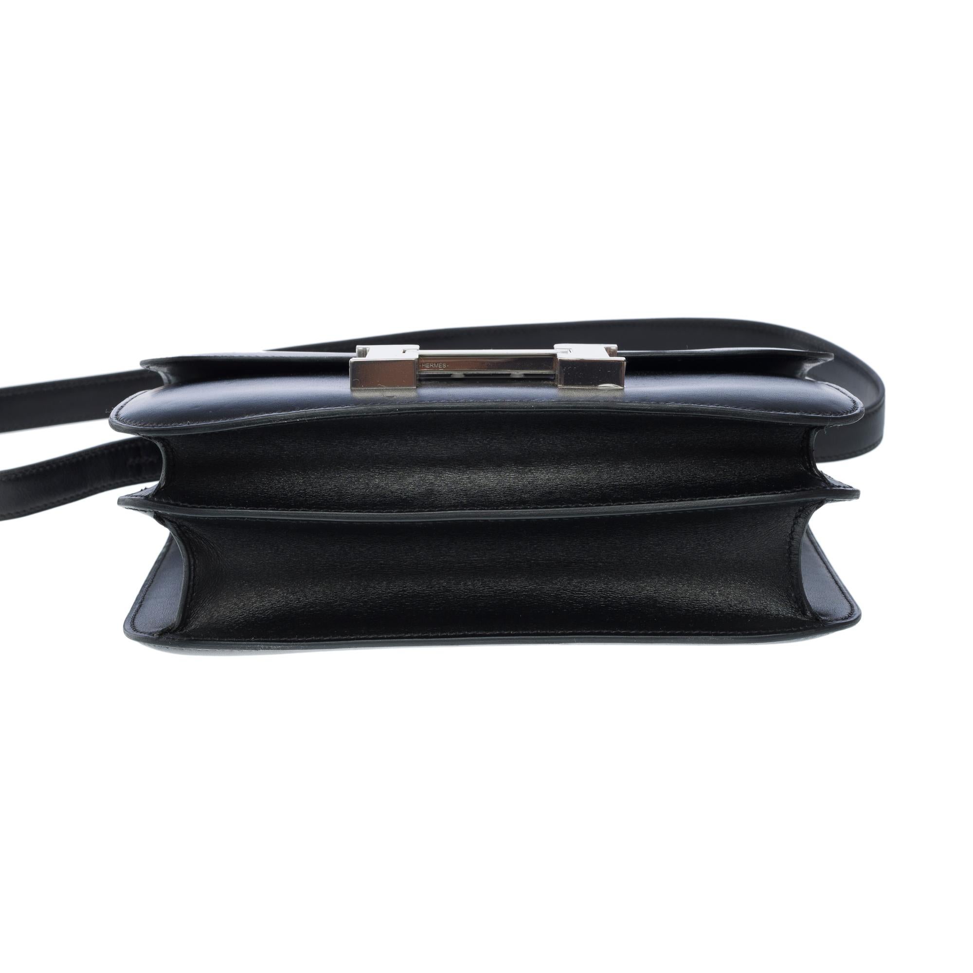 Rare Hermès Constance 23 shoulder bag in black box calfskin leather , PHW For Sale 6