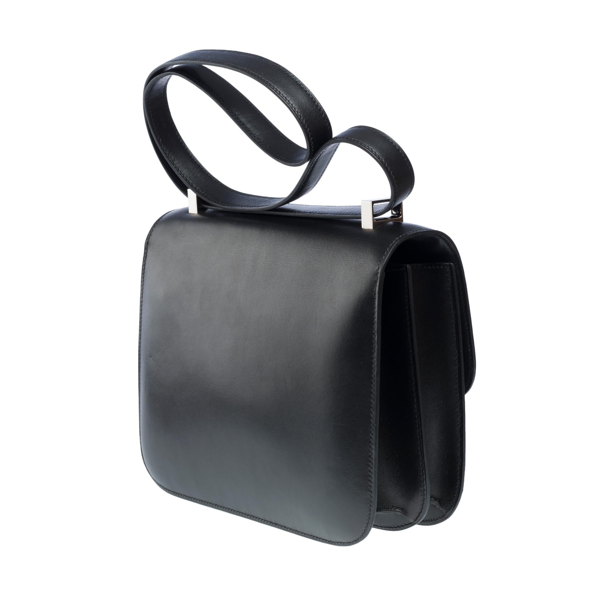Rare Hermès Constance 23 shoulder bag in black box calfskin leather , PHW For Sale 1