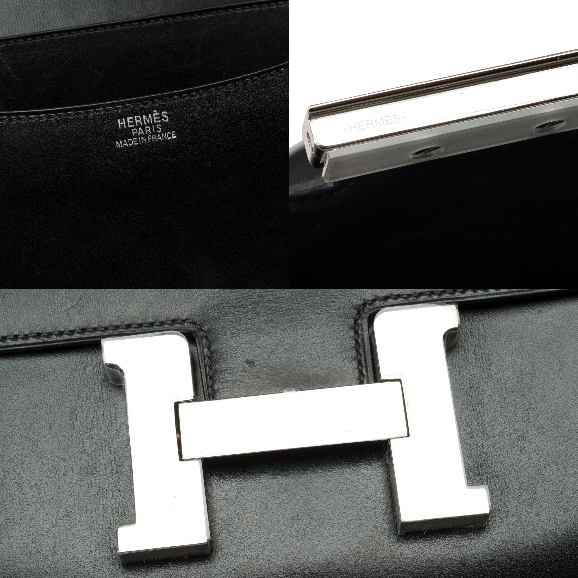 Rare Hermès Constance 23 shoulder bag in black box calfskin leather , PHW For Sale 2