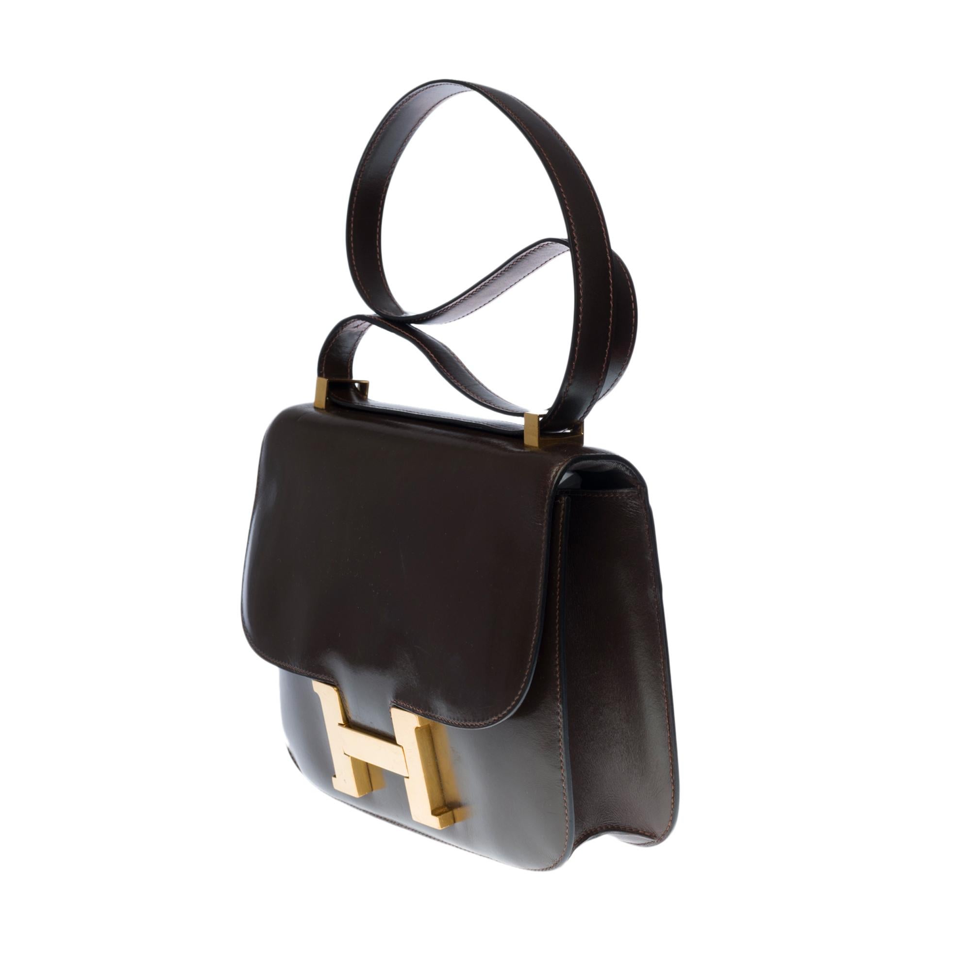 Black Rare Hermes Constance 23 shoulder bag in brown calfskin leather, gold hardware !