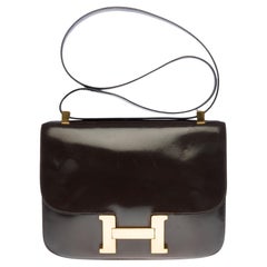 Rare Hermes Constance 23 shoulder bag in brown calfskin leather, gold hardware !