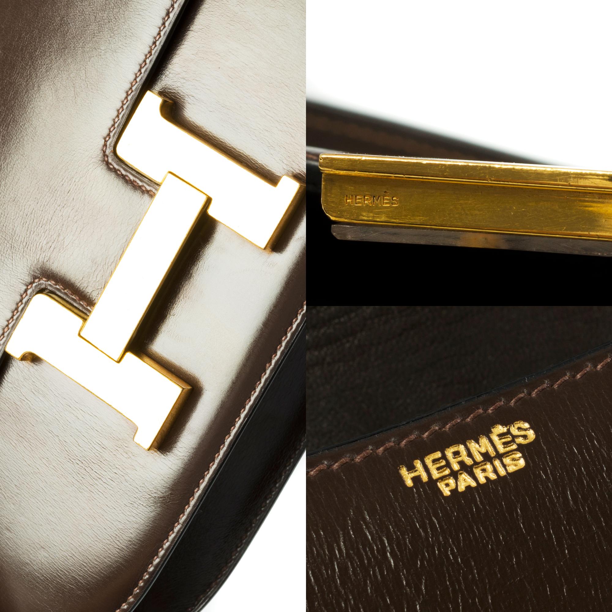 Black Rare Hermes Constance 23 shoulder bag in brown calfskin with gold hardware !