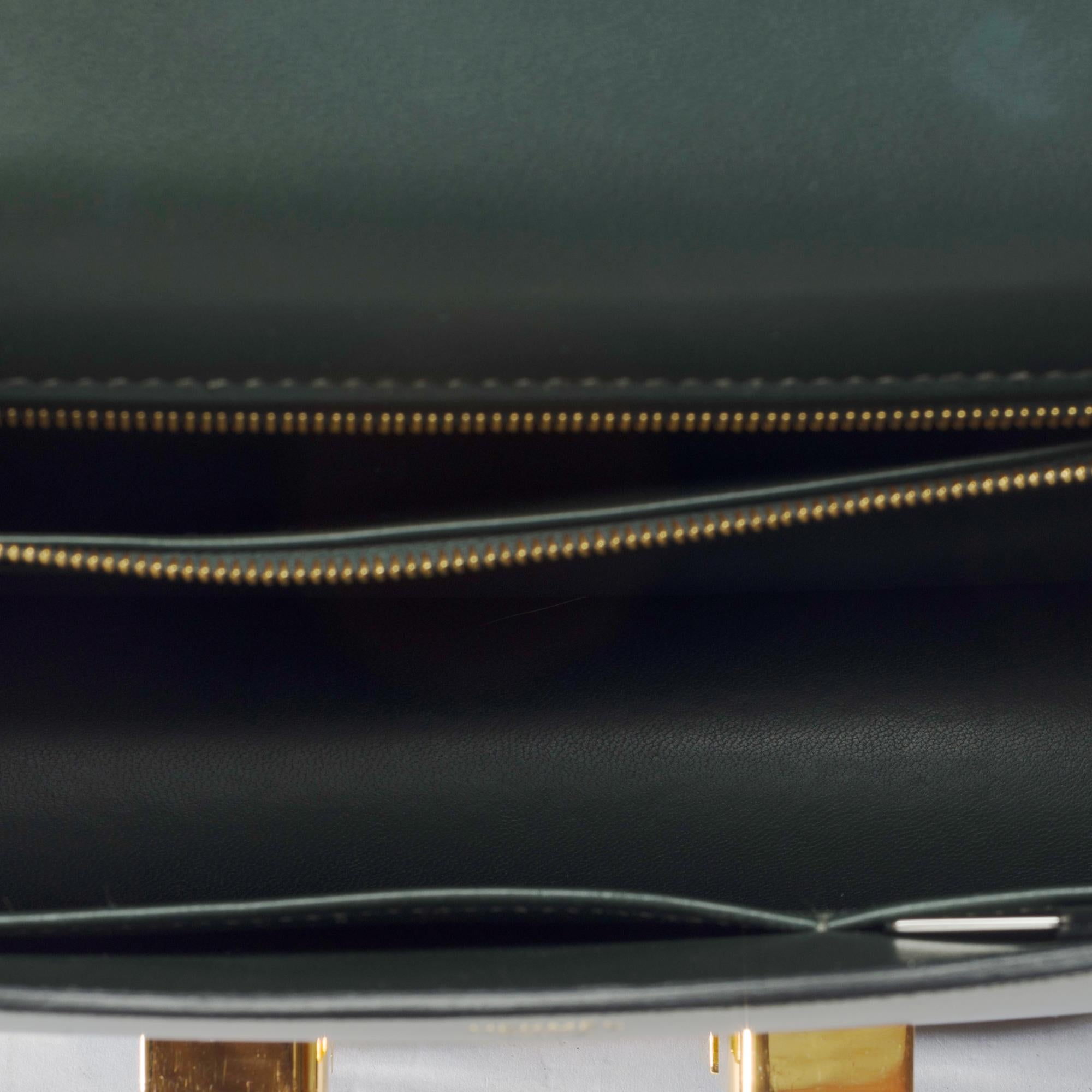 Rare Hermès Constance 23 shoulder bag in dark green box calfskin leather , GHW For Sale 5