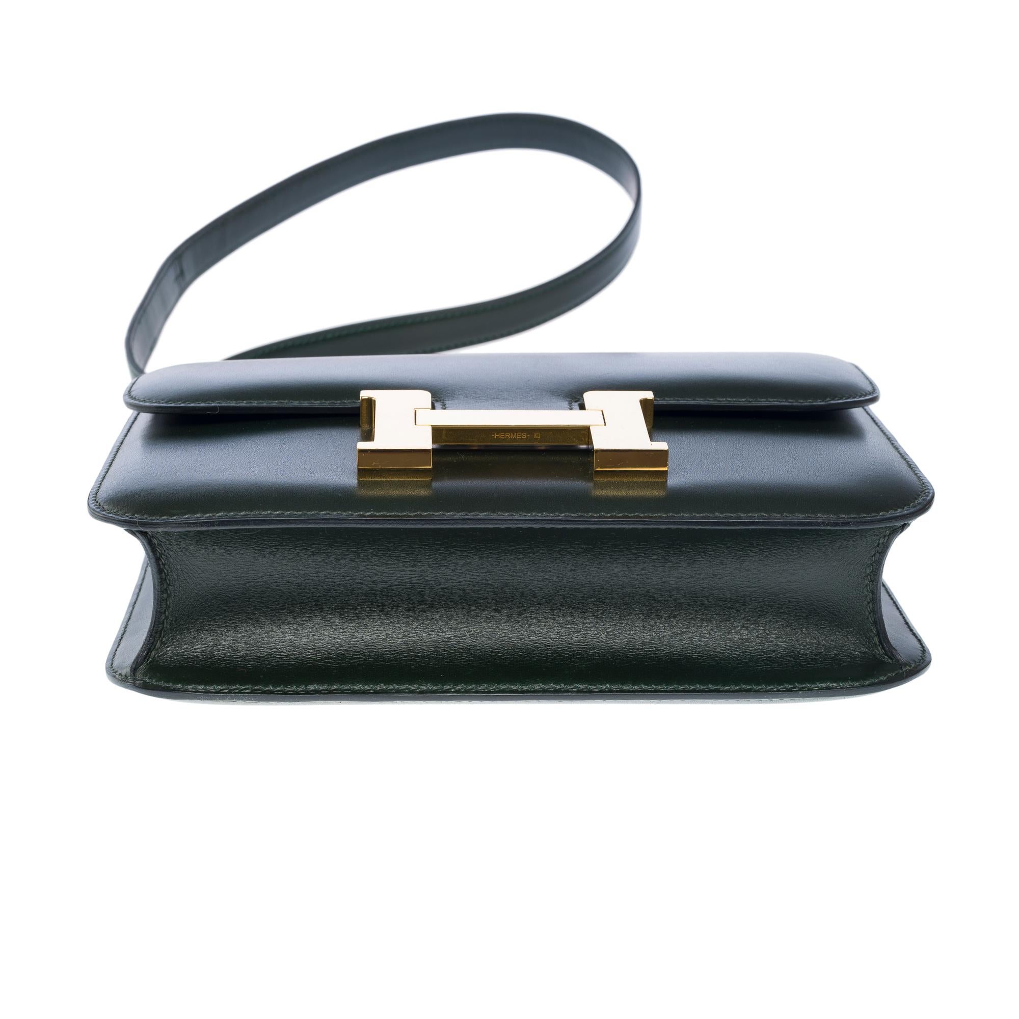 Rare Hermès Constance 23 shoulder bag in dark green box calfskin leather , GHW For Sale 7