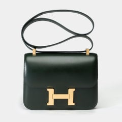 Rare Hermès Constance 23 shoulder bag in dark green box calfskin leather , GHW