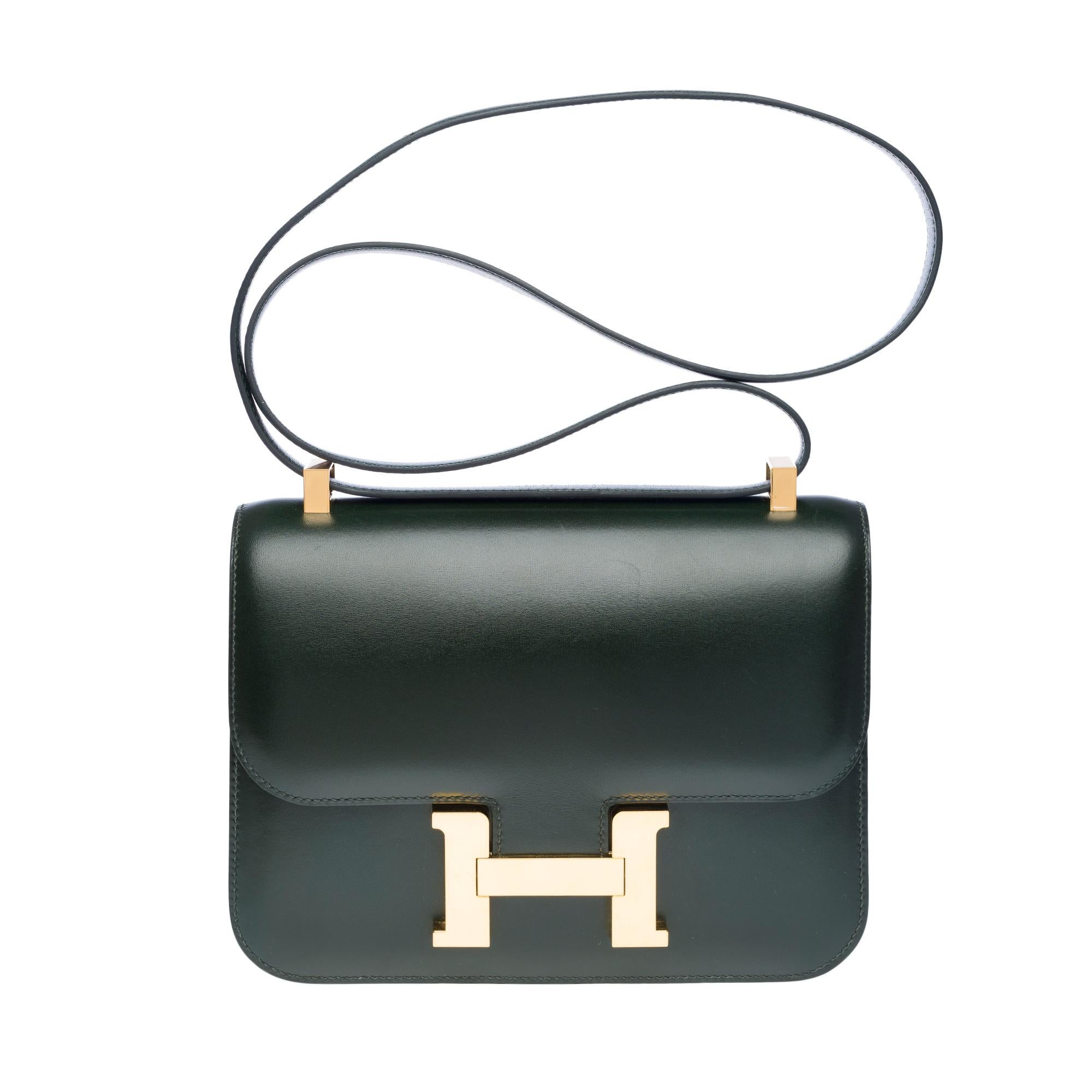 Orange Rare Hermès Constance 23 shoulder bag in dark green box calfskin leather , GHW For Sale