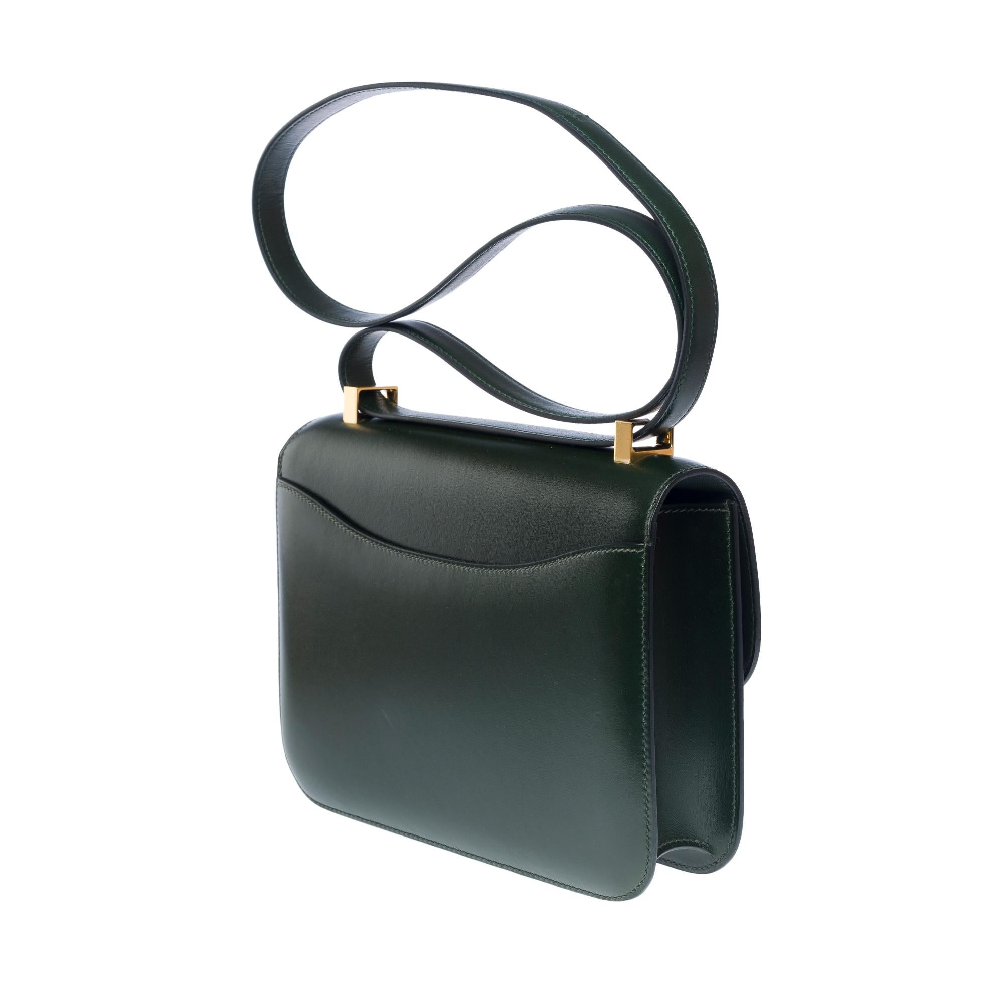Rare Hermès Constance 23 shoulder bag in dark green box calfskin leather , GHW For Sale 1