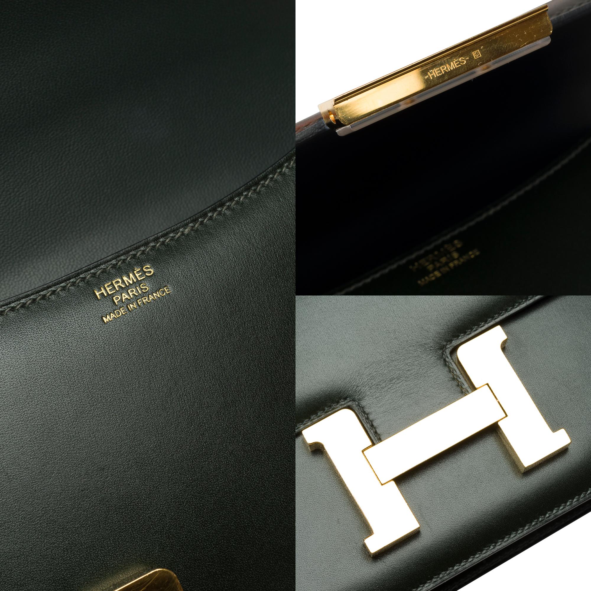 Rare Hermès Constance 23 shoulder bag in dark green box calfskin leather , GHW For Sale 2