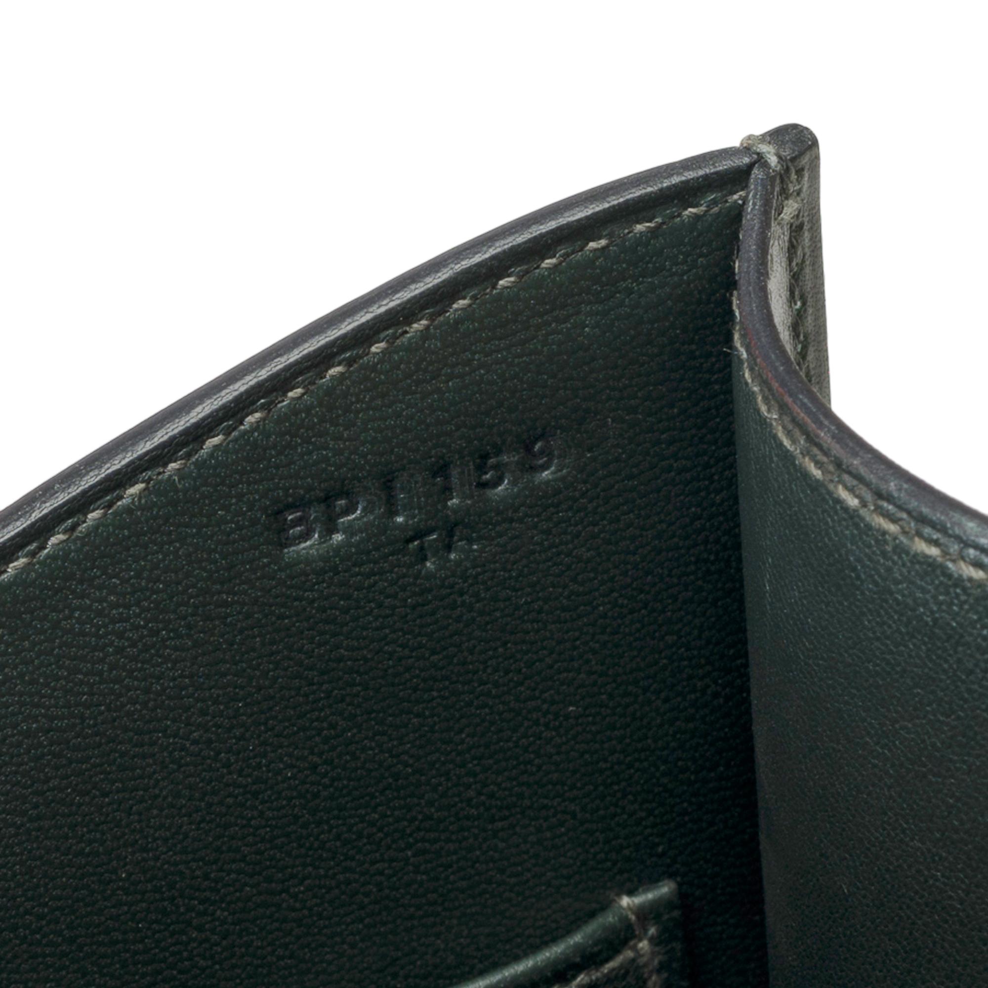 Rare Hermès Constance 23 shoulder bag in dark green box calfskin leather , GHW For Sale 3