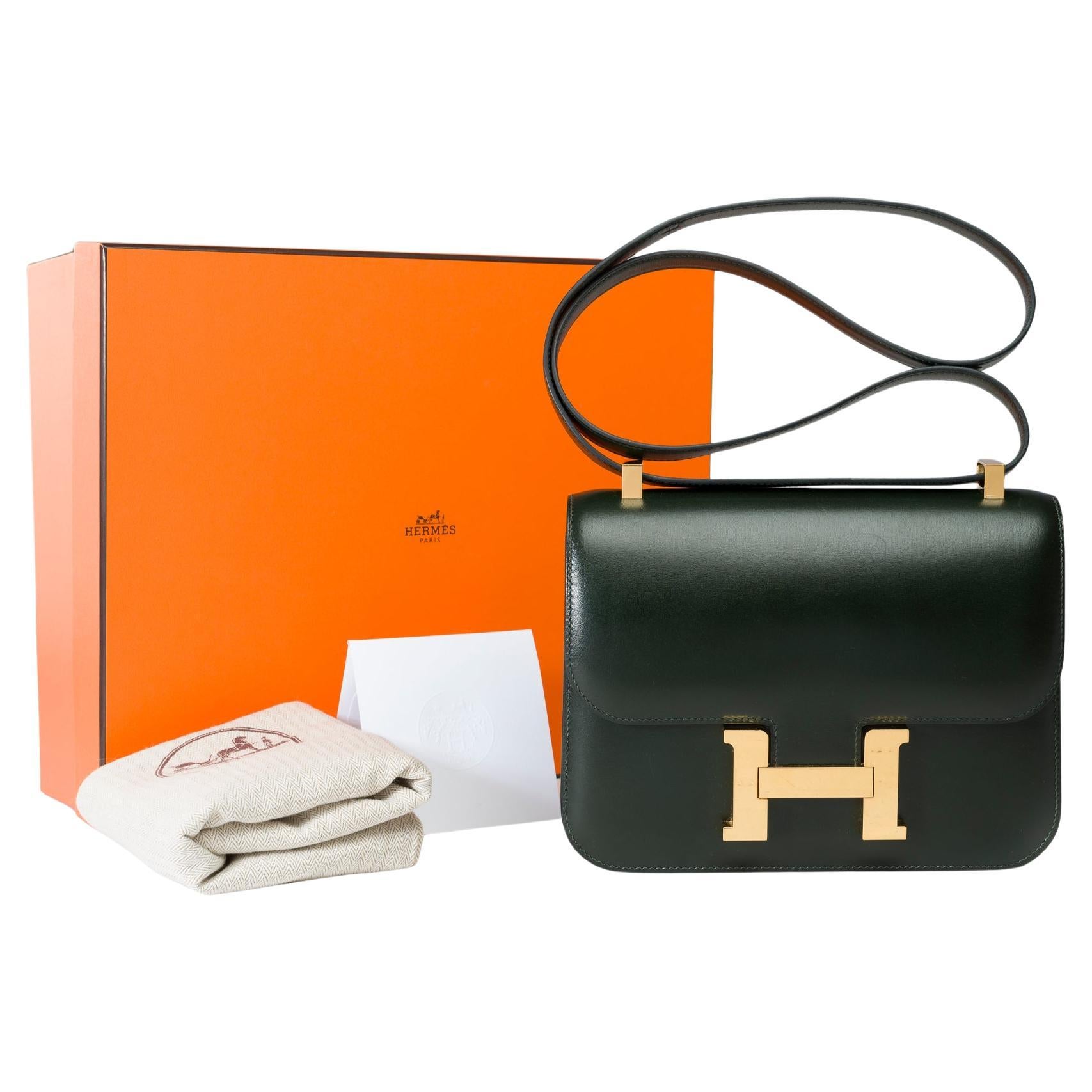 Rare Hermès Constance 23 shoulder bag in dark green box calfskin leather , GHW For Sale