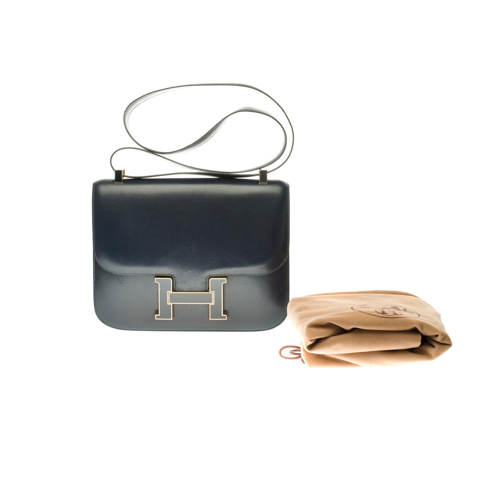 Rare Hermes Constance 23 shoulder bag in navy blue calfskin with gold hardware ! 6