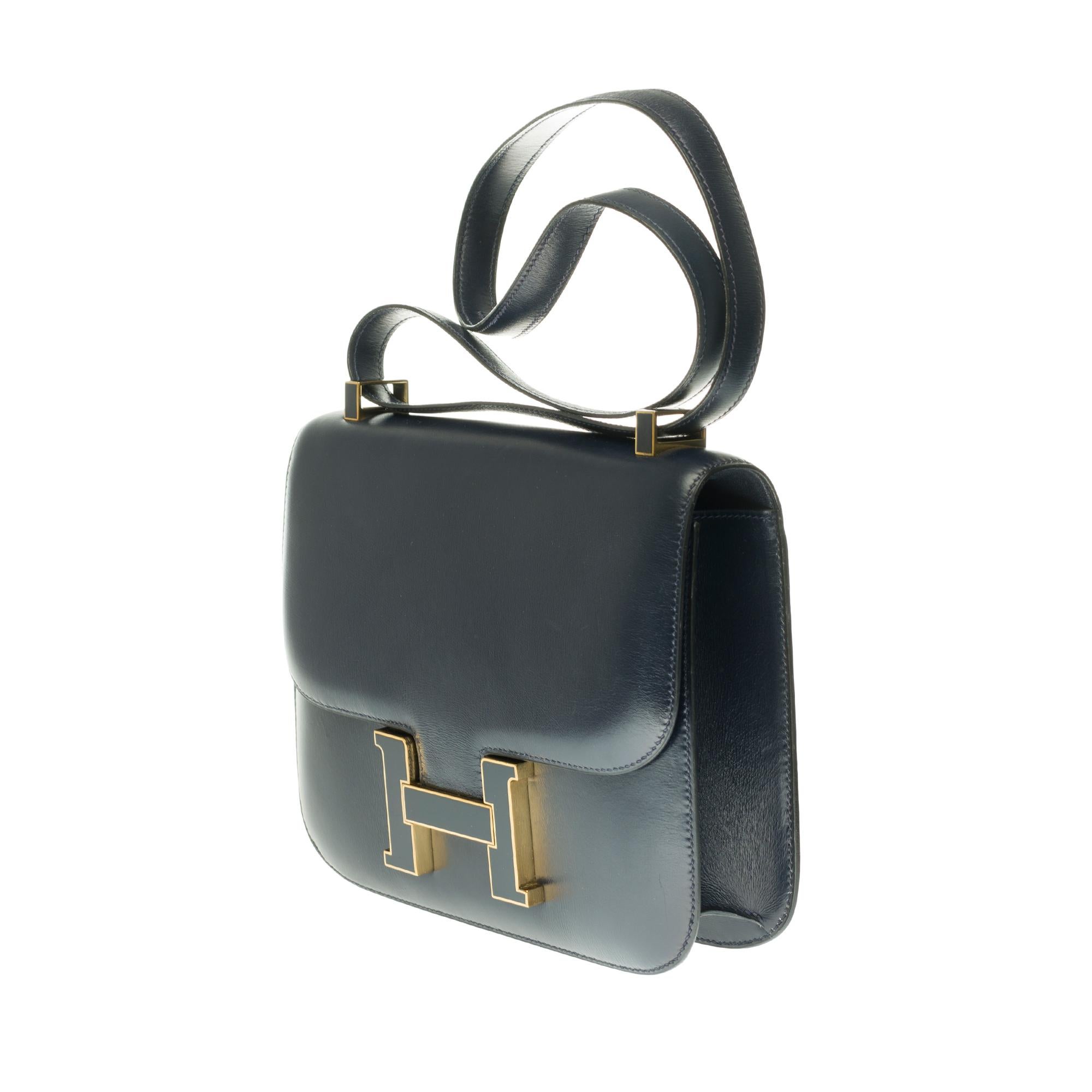 Black Rare Hermes Constance 23 shoulder bag in navy blue calfskin with gold hardware !