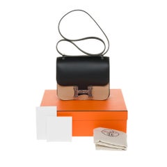 RARE Hermes Constance 24 Umhängetasche in schwarz Madame Kalb und Clasp in Lizard