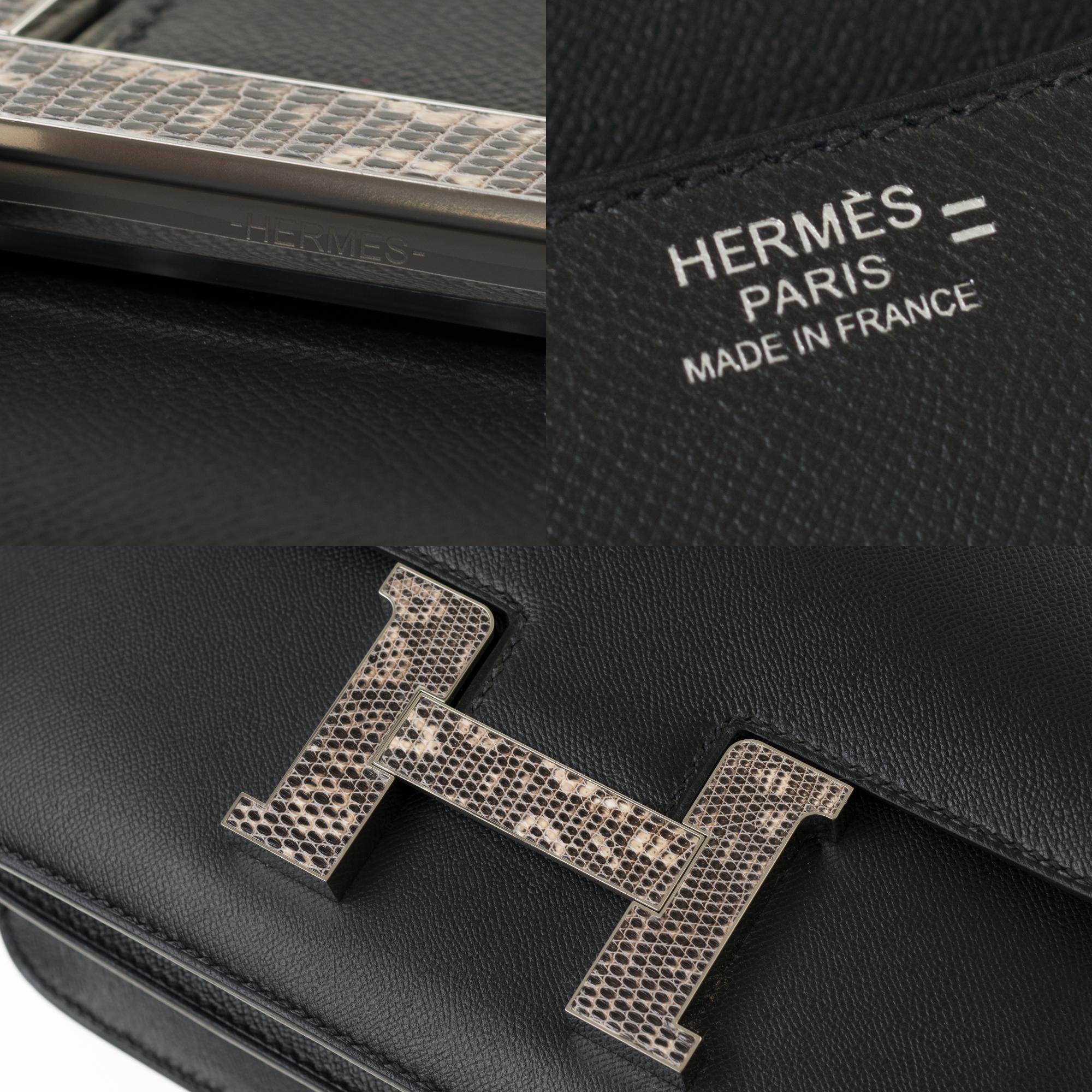 RARE Hermes Constance 24 shoulder bag in black Madame calf and Clasp in Lizard In New Condition In Paris, IDF