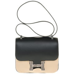 RARE Hermes Constance 24 shoulder bag in black Madame calf and Clasp in Lizard