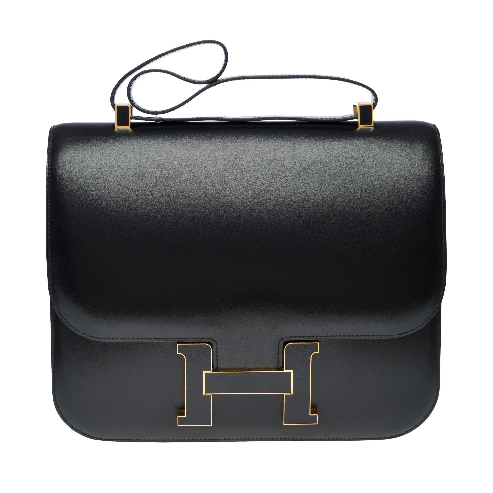  Rare Hermès Constance Cartable shoulder bag in Black Box Calf leather , GHW In Excellent Condition For Sale In Paris, IDF